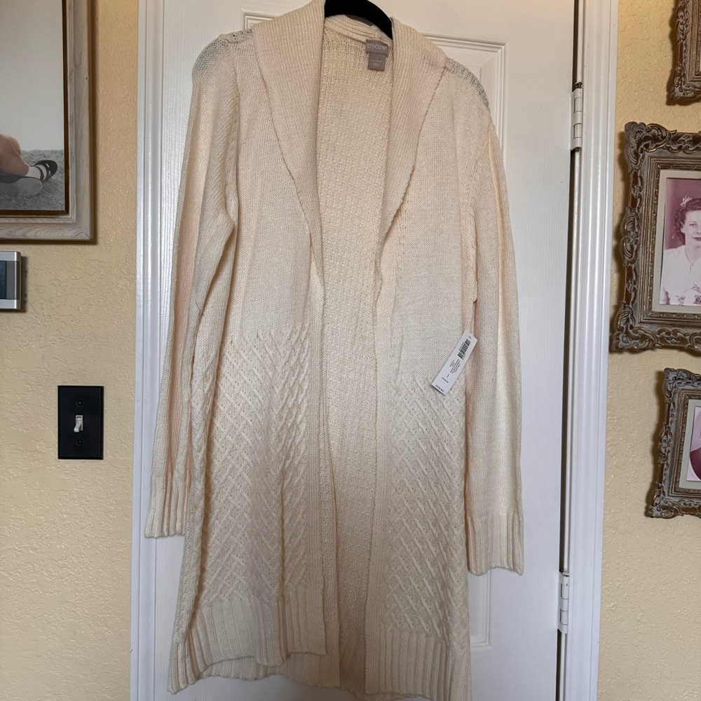 Chicos Cable style Cardigan Color Ecru (Ivory) Chicos Size 1